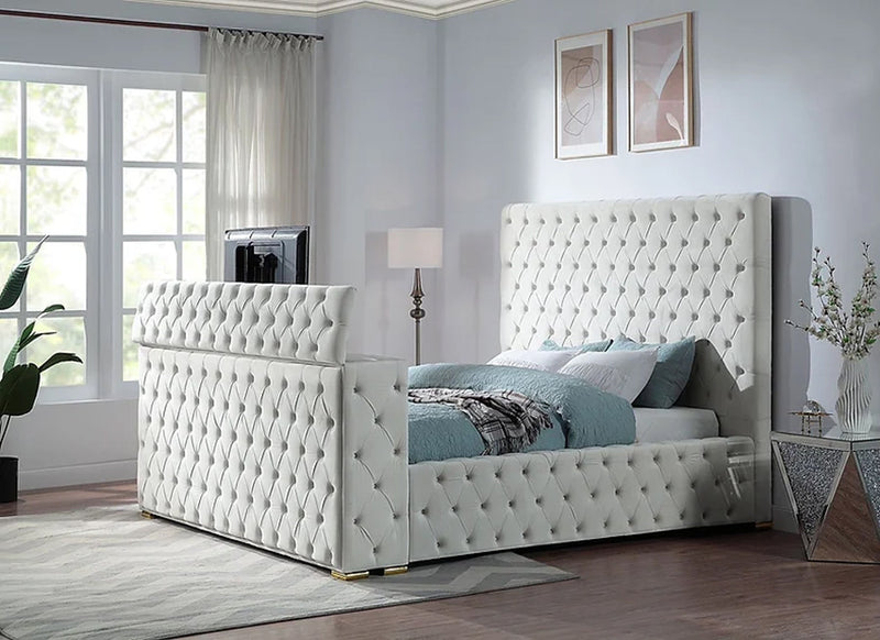 Cannes Queen Cream Platform TV Bed - Gate FurnitureQueen Bed