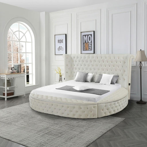 Cape May - Bed, Upholstered, Storage, Velvet, Cream Queen Each - B127-Q-Bed