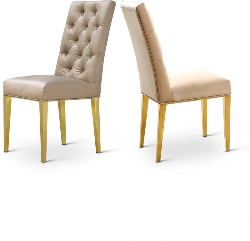 Capri Velvet Upholstered Dining Chair in Beige, Set of 2 - 716BE-C