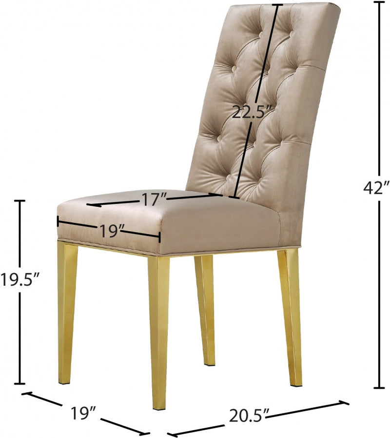 Capri Velvet Upholstered Dining Chair in Beige, Set of 2 - 716BE-C