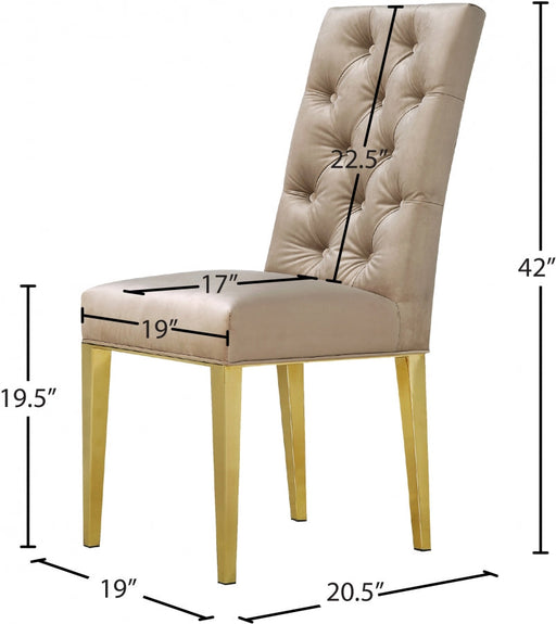 Capri Velvet Upholstered Dining Chair in Beige, Set of 2 - 716BE-C