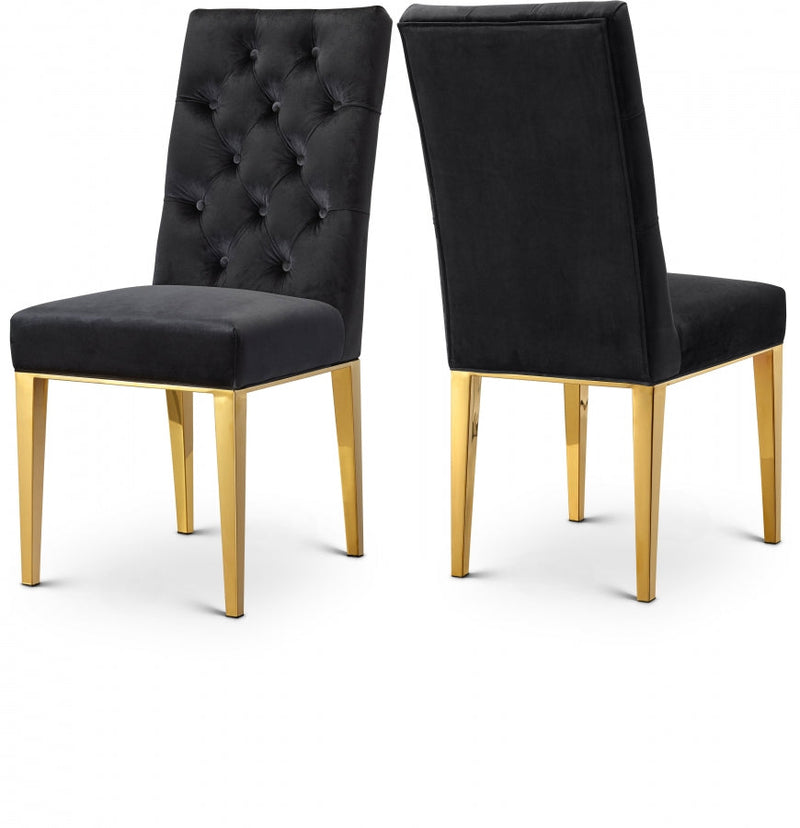 Capri Velvet Upholstered Dining Chair in Black, Set of 2 - 716Black-C