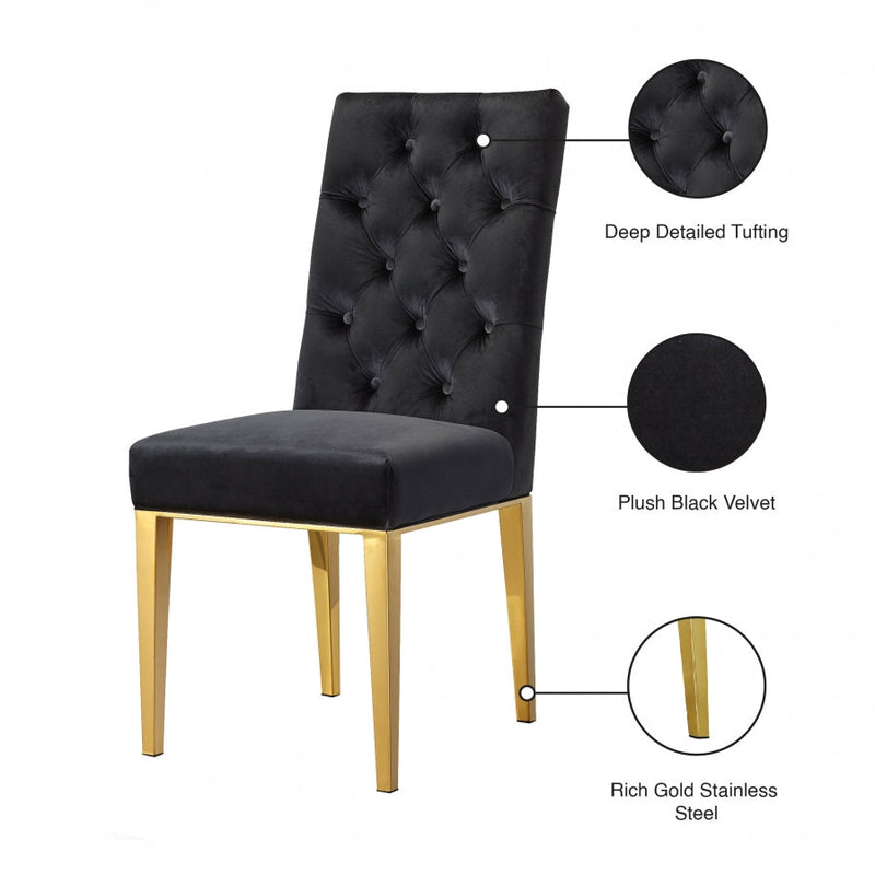 Capri Velvet Upholstered Dining Chair in Black, Set of 2 - 716Black-C