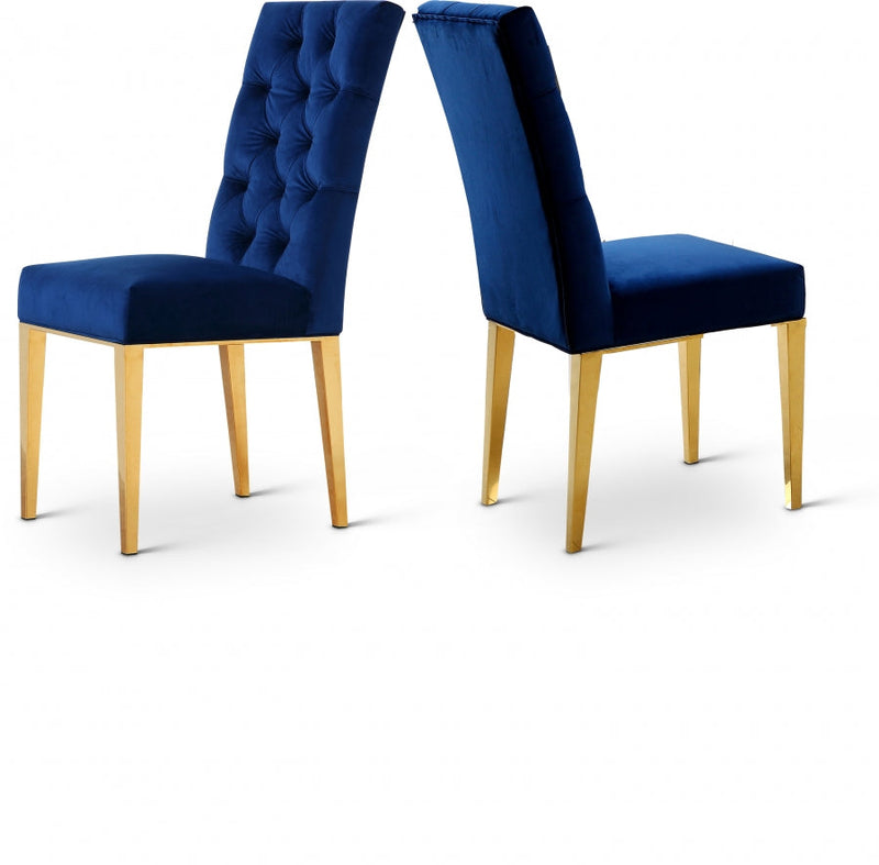 Capri Velvet Upholstered Dining Chair in Blue, Set of 2 - 716Navy-C