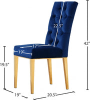 Capri Velvet Upholstered Dining Chair in Blue, Set of 2 - 716Navy-C