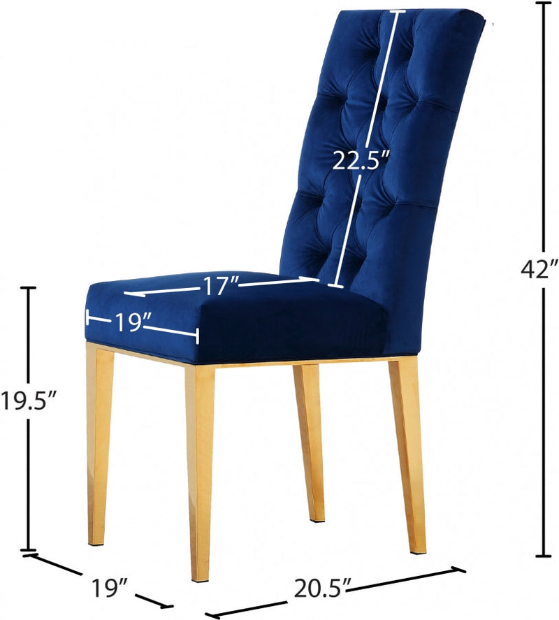 Capri Velvet Upholstered Dining Chair in Blue, Set of 2 - 716Navy-C