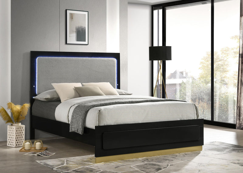 Caraway Wood Queen LED Panel Bed Black - 224781Q