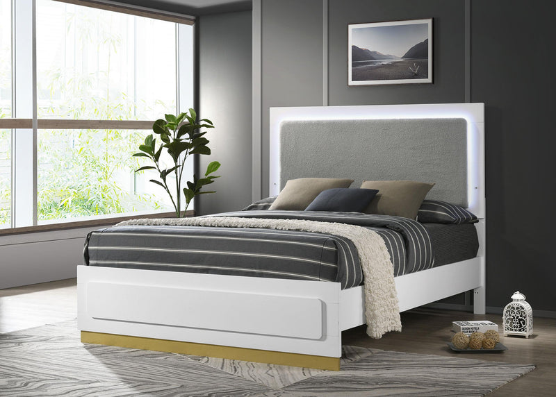 Caraway Wood Queen LED Panel Bed White - 224771Q