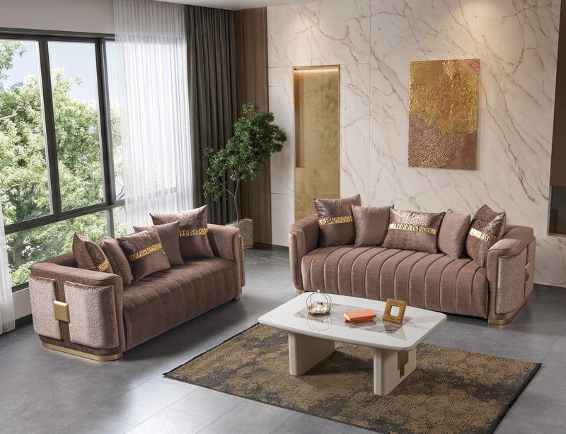 Carlina Coffee Velvet Sofa & Loveseat - CARLINACOF-SL