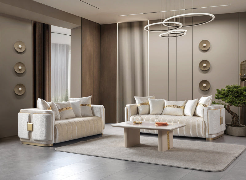 Carlina Ivory Velvet Sofa & Loveseat - CARLINAIV-SL
