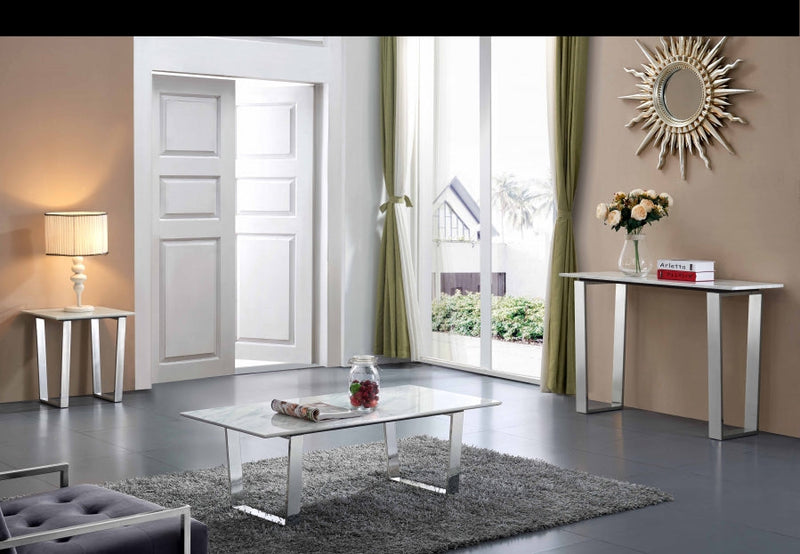 Carlton Marble Veneer Top And Chrome Steel Base Coffee Table in Chrome - 235-C