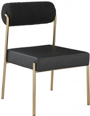 Carly Boucle Fabric And Vegan Leather Upholstered Dining Chair in Black, Set of 2 - 586Black-C