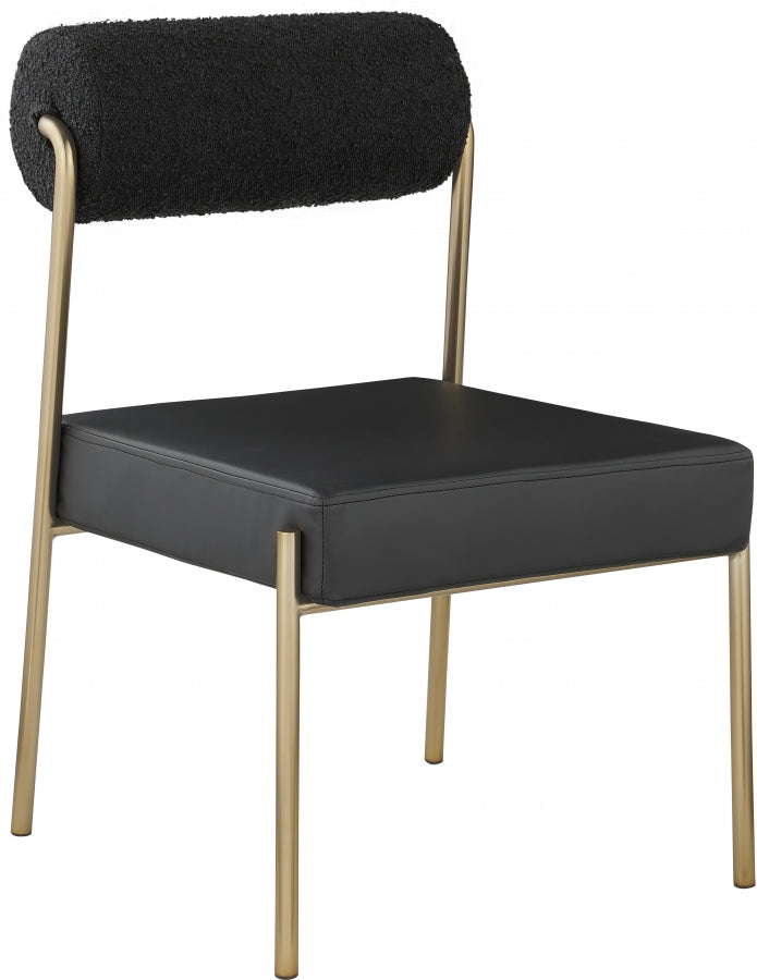 Carly Boucle Fabric And Vegan Leather Upholstered Dining Chair in Black, Set of 2 - 586Black-C