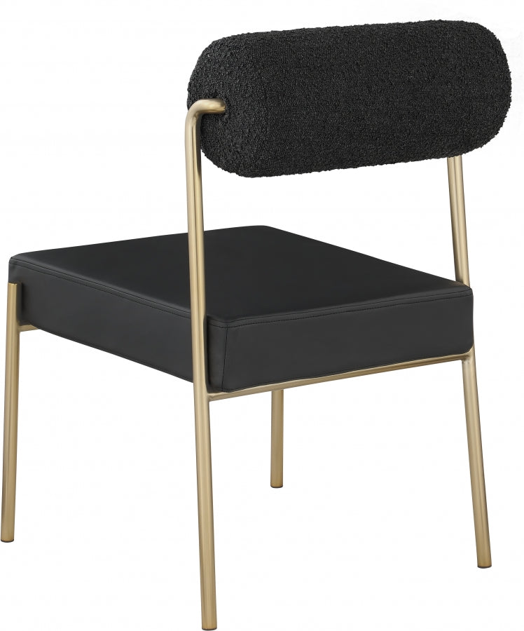 Carly Boucle Fabric And Vegan Leather Upholstered Dining Chair in Black, Set of 2 - 586Black-C