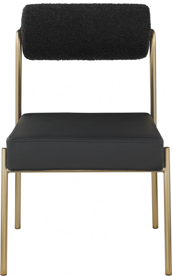 Carly Boucle Fabric And Vegan Leather Upholstered Dining Chair in Black, Set of 2 - 586Black-C