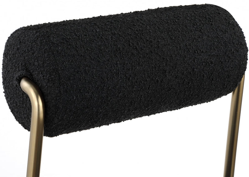 Carly Boucle Fabric And Vegan Leather Upholstered Dining Chair in Black, Set of 2 - 586Black-C