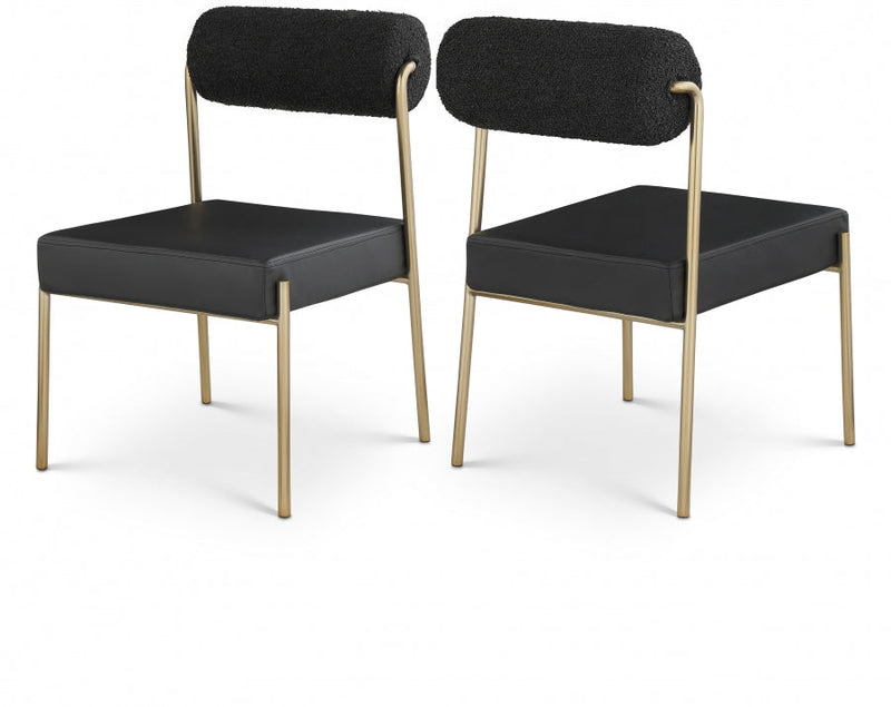Carly Boucle Fabric And Vegan Leather Upholstered Dining Chair in Black, Set of 2 - 586Black-C