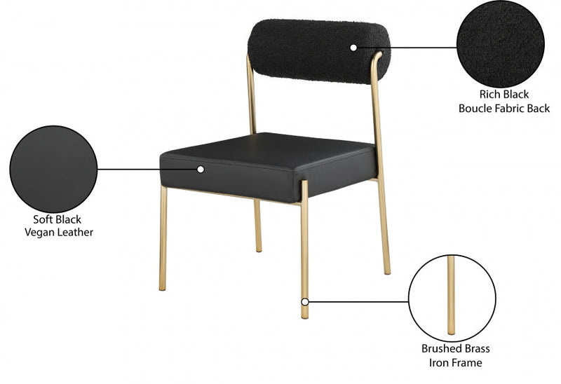 Carly Boucle Fabric And Vegan Leather Upholstered Dining Chair in Black, Set of 2 - 586Black-C