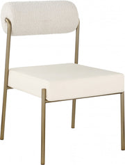 Carly Boucle Fabric And Vegan Leather Upholstered Dining Chair in Cream, Set of 2 - 586Cream-C