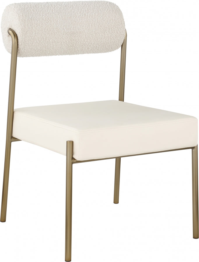 Carly Boucle Fabric And Vegan Leather Upholstered Dining Chair in Cream, Set of 2 - 586Cream-C