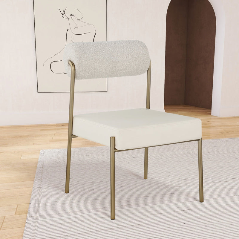 Carly Boucle Fabric And Vegan Leather Upholstered Dining Chair in Cream, Set of 2 - 586Cream-C