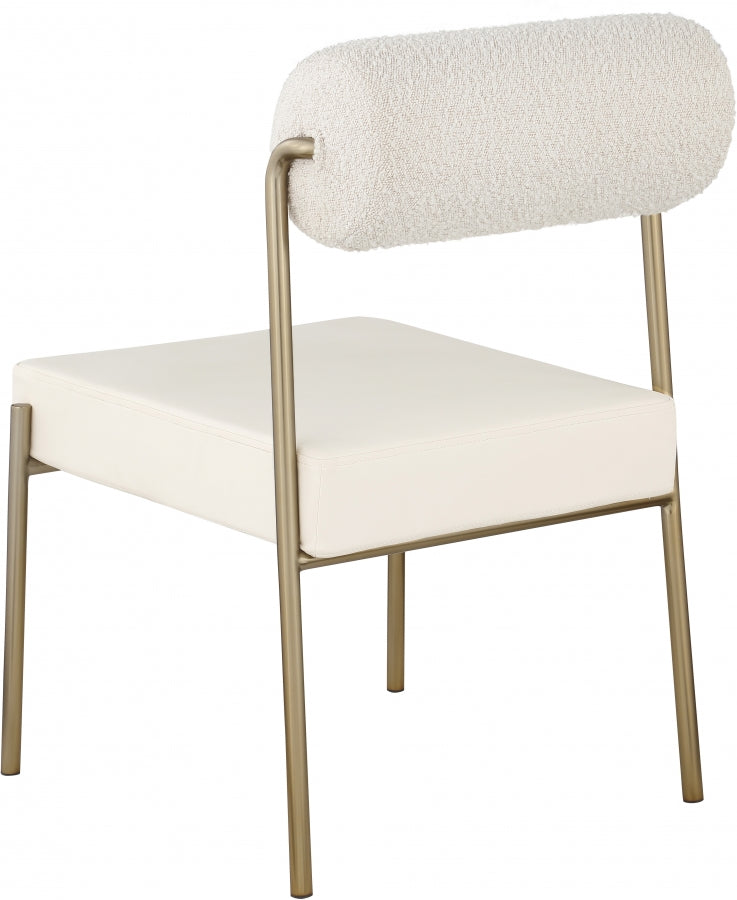 Carly Boucle Fabric And Vegan Leather Upholstered Dining Chair in Cream, Set of 2 - 586Cream-C