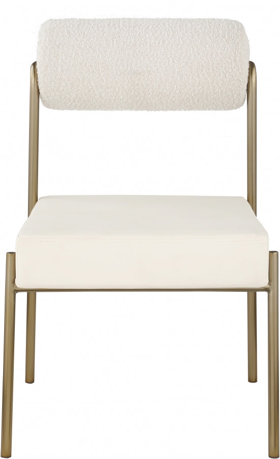 Carly Boucle Fabric And Vegan Leather Upholstered Dining Chair in Cream, Set of 2 - 586Cream-C