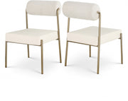 Carly Boucle Fabric And Vegan Leather Upholstered Dining Chair in Cream, Set of 2 - 586Cream-C