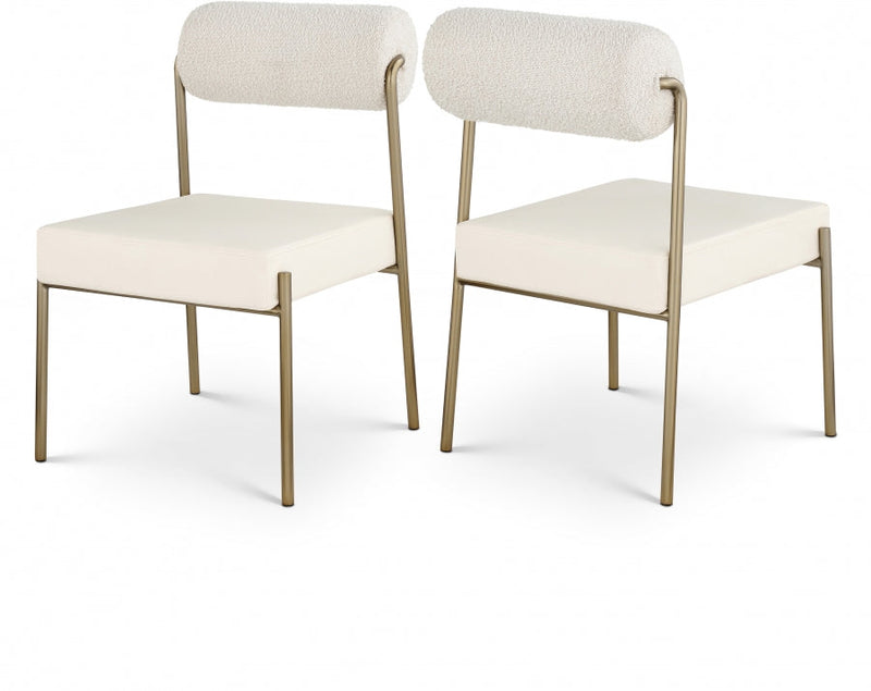 Carly Boucle Fabric And Vegan Leather Upholstered Dining Chair in Cream, Set of 2 - 586Cream-C