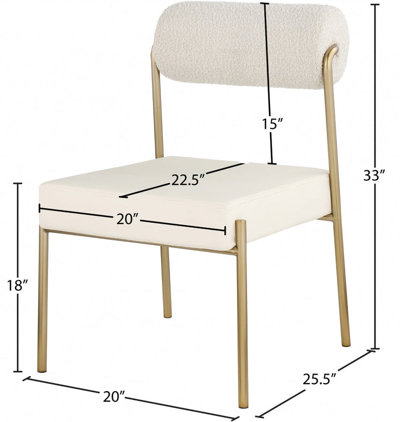 Carly Boucle Fabric And Vegan Leather Upholstered Dining Chair in Cream, Set of 2 - 586Cream-C