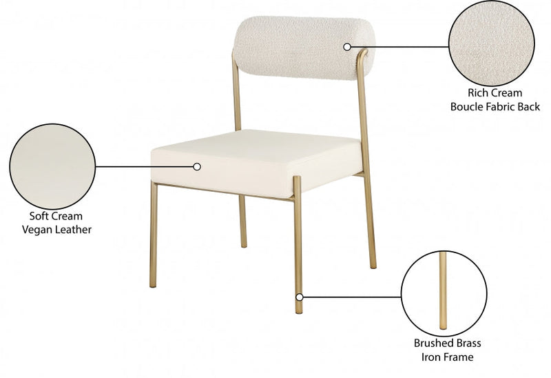 Carly Boucle Fabric And Vegan Leather Upholstered Dining Chair in Cream, Set of 2 - 586Cream-C