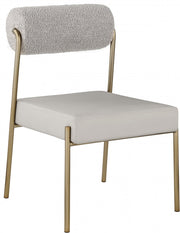 Carly Boucle Fabric And Vegan Leather Upholstered Dining Chair in Taupe, Set of 2 - 586Taupe-C