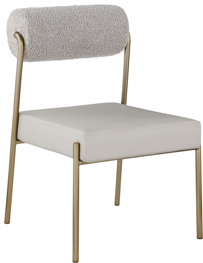 Carly Boucle Fabric And Vegan Leather Upholstered Dining Chair in Taupe, Set of 2 - 586Taupe-C