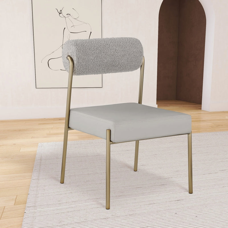 Carly Boucle Fabric And Vegan Leather Upholstered Dining Chair in Taupe, Set of 2 - 586Taupe-C