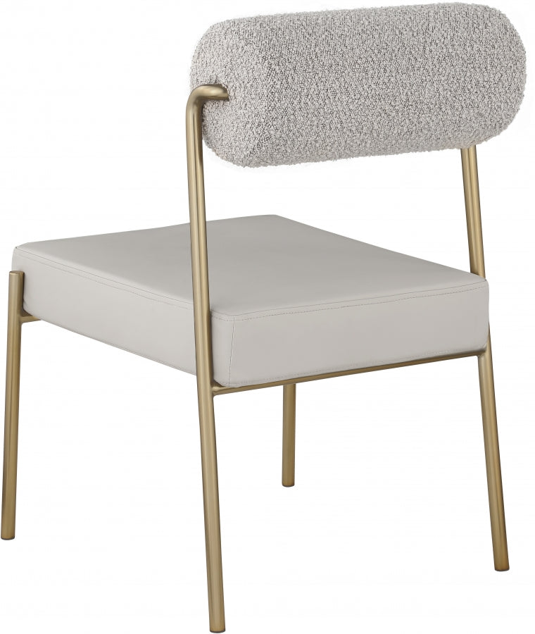 Carly Boucle Fabric And Vegan Leather Upholstered Dining Chair in Taupe, Set of 2 - 586Taupe-C