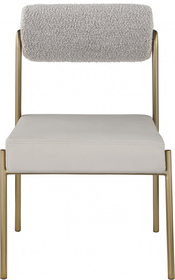 Carly Boucle Fabric And Vegan Leather Upholstered Dining Chair in Taupe, Set of 2 - 586Taupe-C