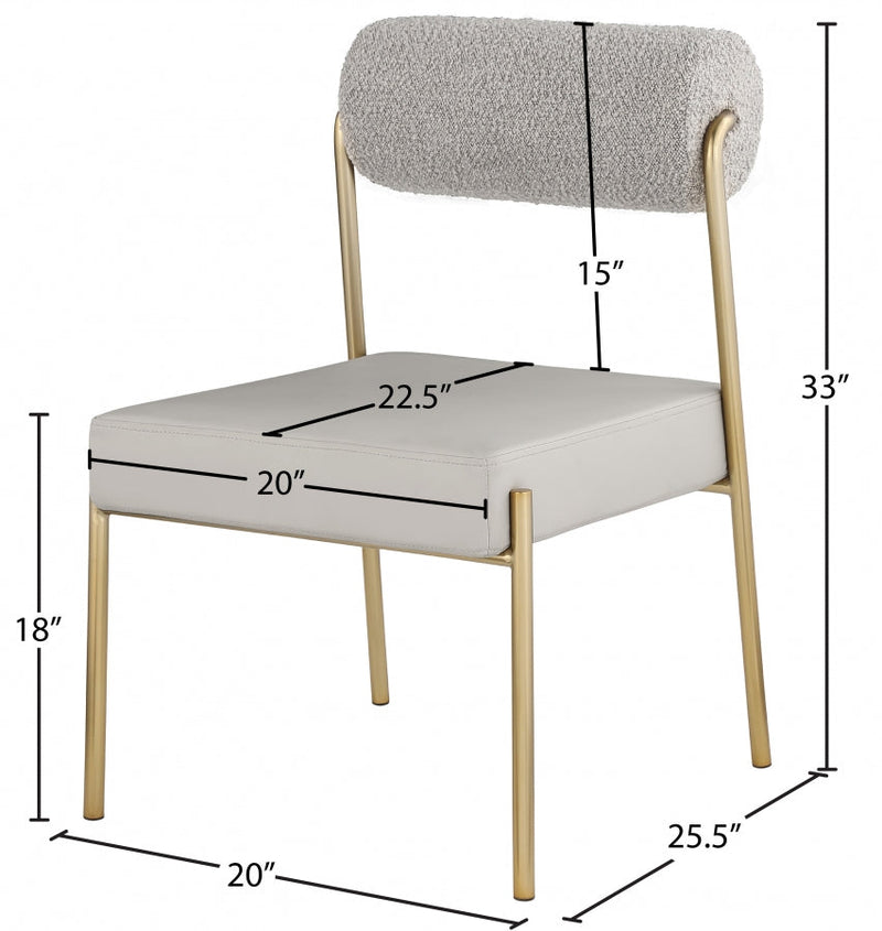 Carly Boucle Fabric And Vegan Leather Upholstered Dining Chair in Taupe, Set of 2 - 586Taupe-C