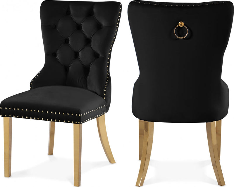 Carmen Velvet Upholstered Dining Chair in Black, Set of 2 - 812Black-C