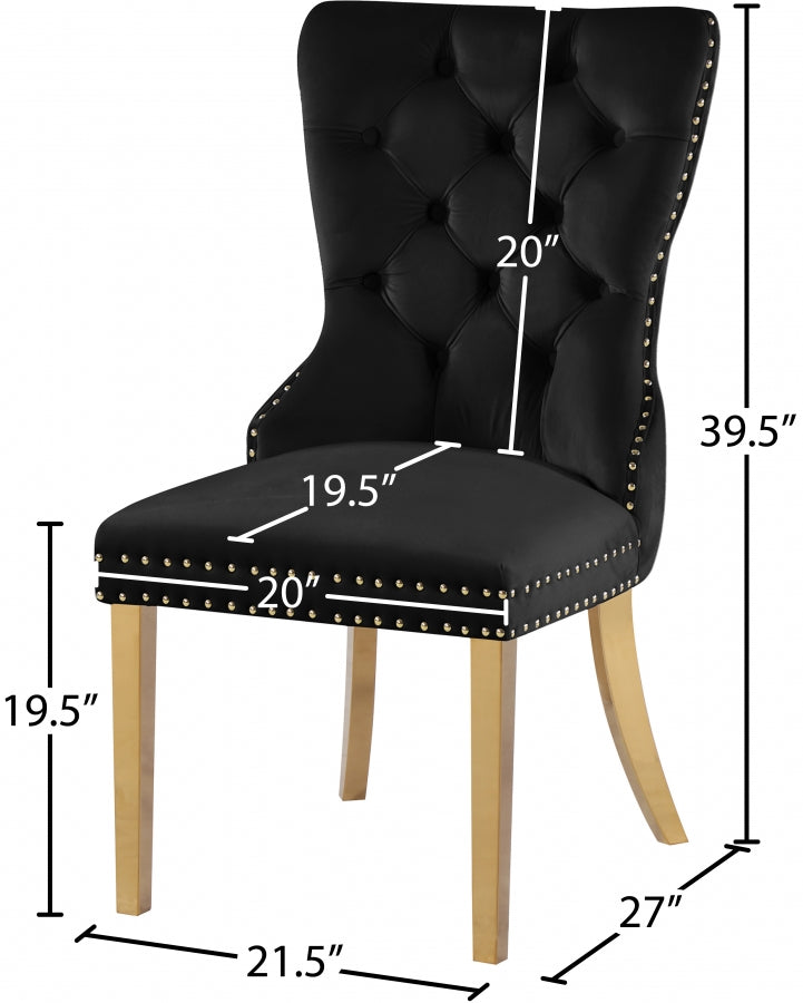 Carmen Velvet Upholstered Dining Chair in Black, Set of 2 - 812Black-C