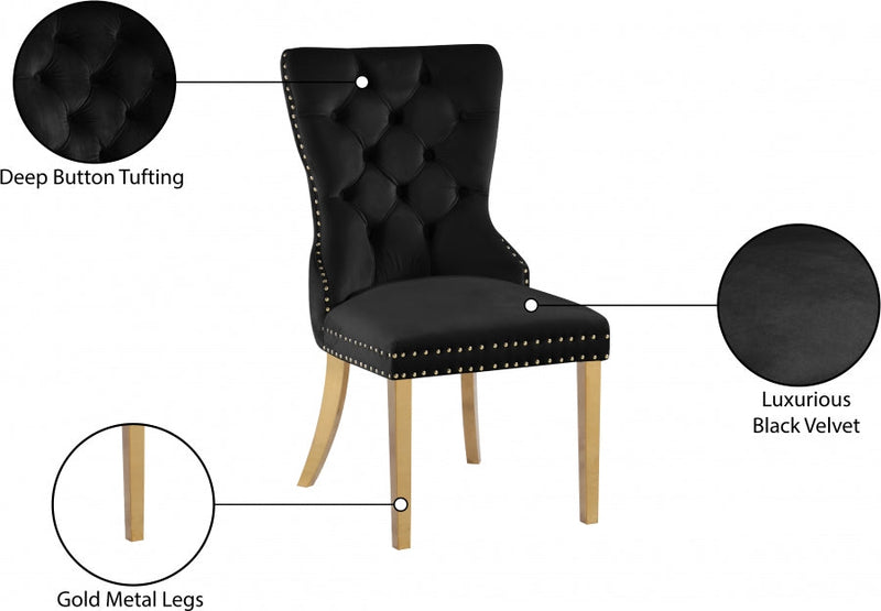 Carmen Velvet Upholstered Dining Chair in Black, Set of 2 - 812Black-C