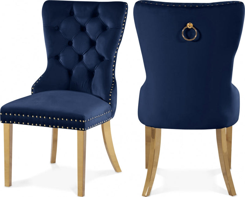 Carmen Velvet Upholstered Dining Chair in Blue, Set of 2 - 812Navy-C