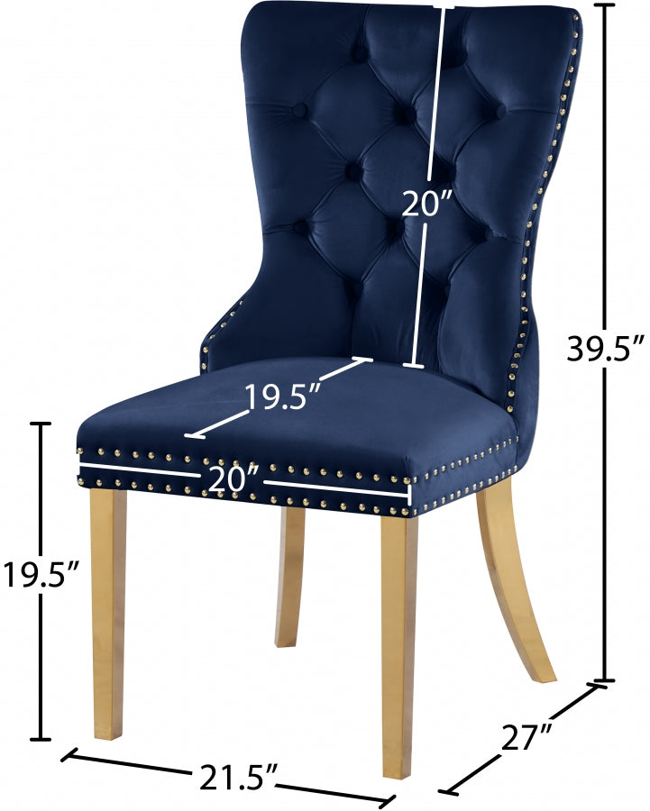 Carmen Velvet Upholstered Dining Chair in Blue, Set of 2 - 812Navy-C