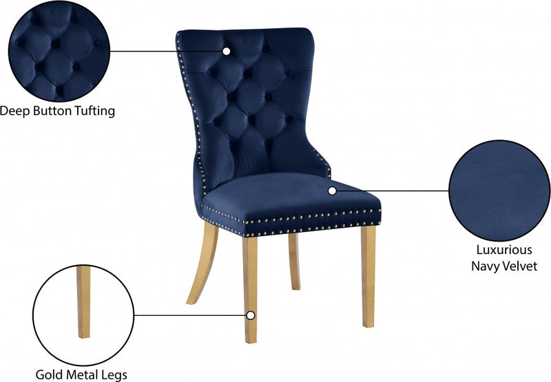 Carmen Velvet Upholstered Dining Chair in Blue, Set of 2 - 812Navy-C