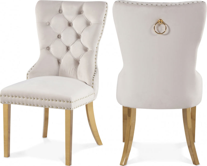 Carmen Velvet Upholstered Dining Chair in Cream, Set of 2 - 812Cream-C