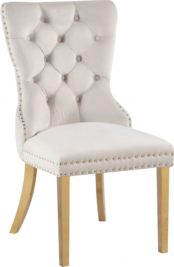 Carmen Velvet Upholstered Dining Chair in Cream, Set of 2 - 812Cream-C