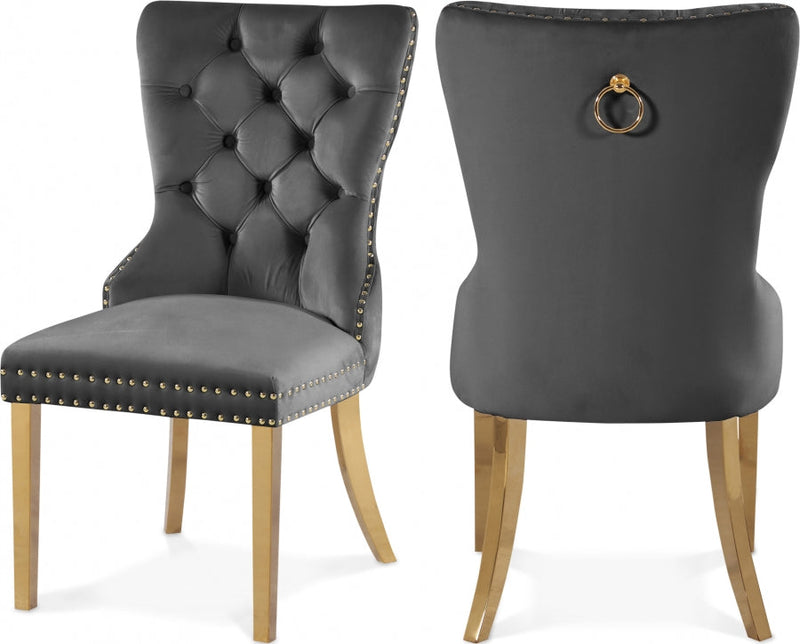 Carmen Velvet Upholstered Dining Chair in Grey, Set of 2 - 812Grey-C