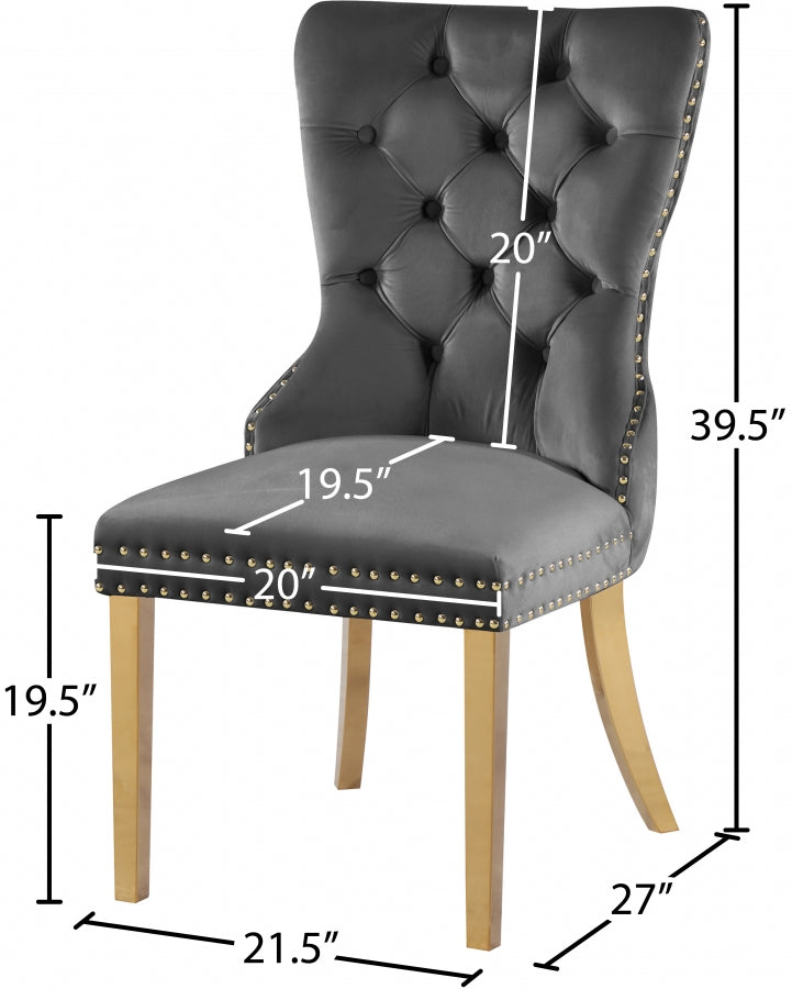 Carmen Velvet Upholstered Dining Chair in Grey, Set of 2 - 812Grey-C