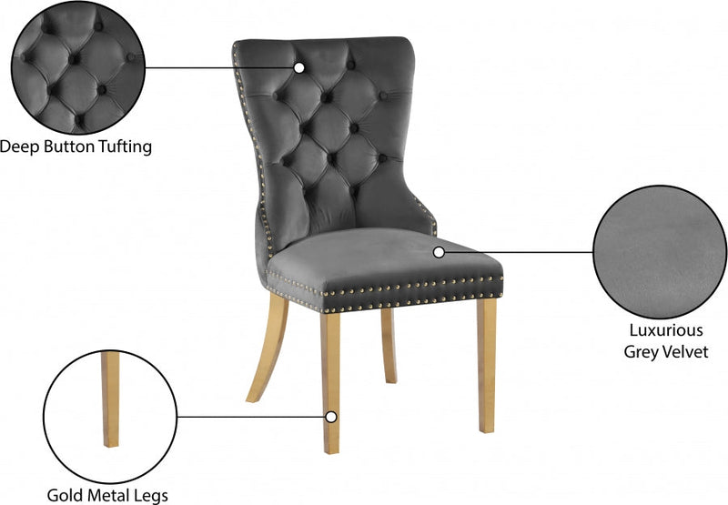 Carmen Velvet Upholstered Dining Chair in Grey, Set of 2 - 812Grey-C