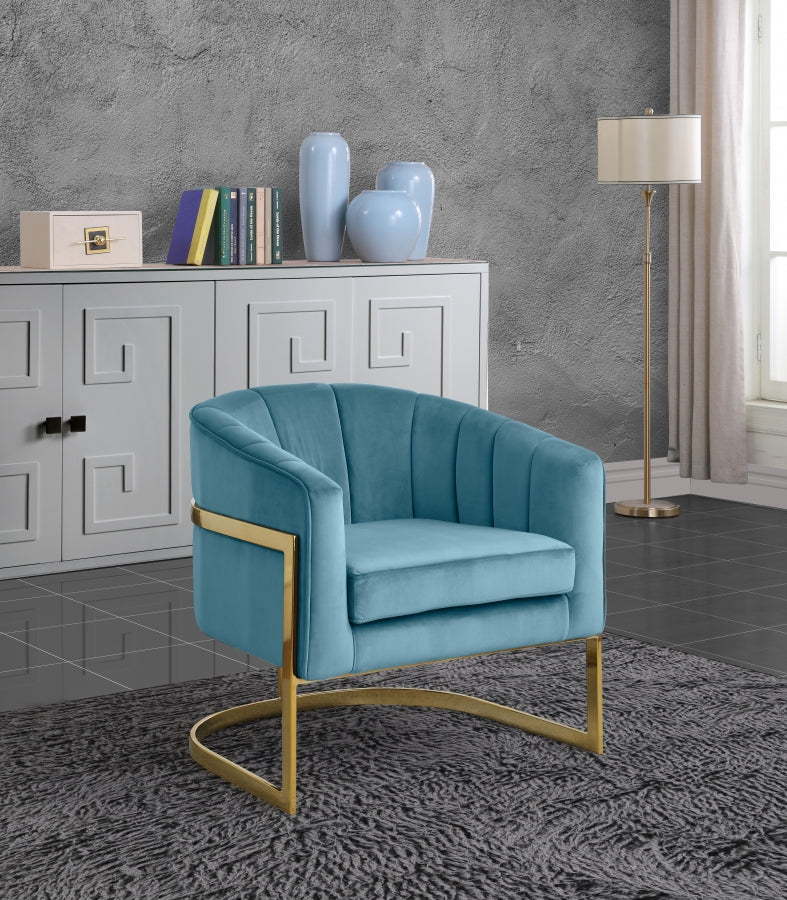 Carter Velvet Upholstered Accent Chair in Aqua - 515Aqua