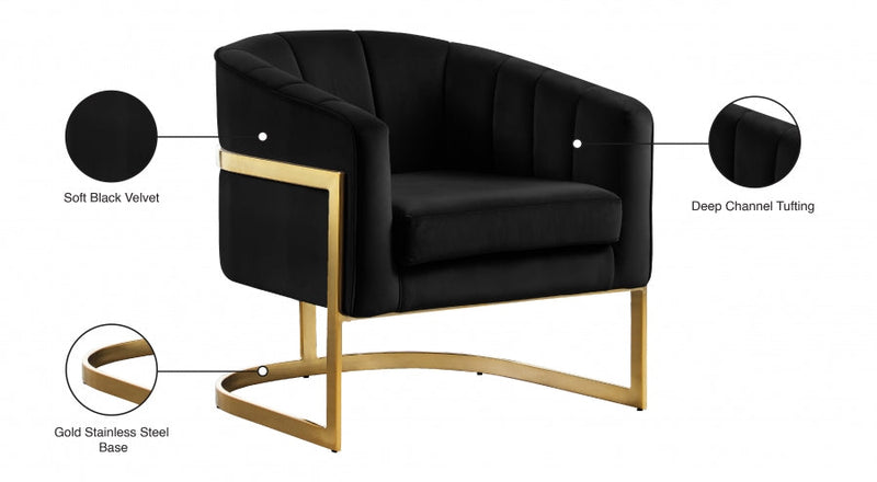 Carter Velvet Upholstered Accent Chair in Black - 515Black
